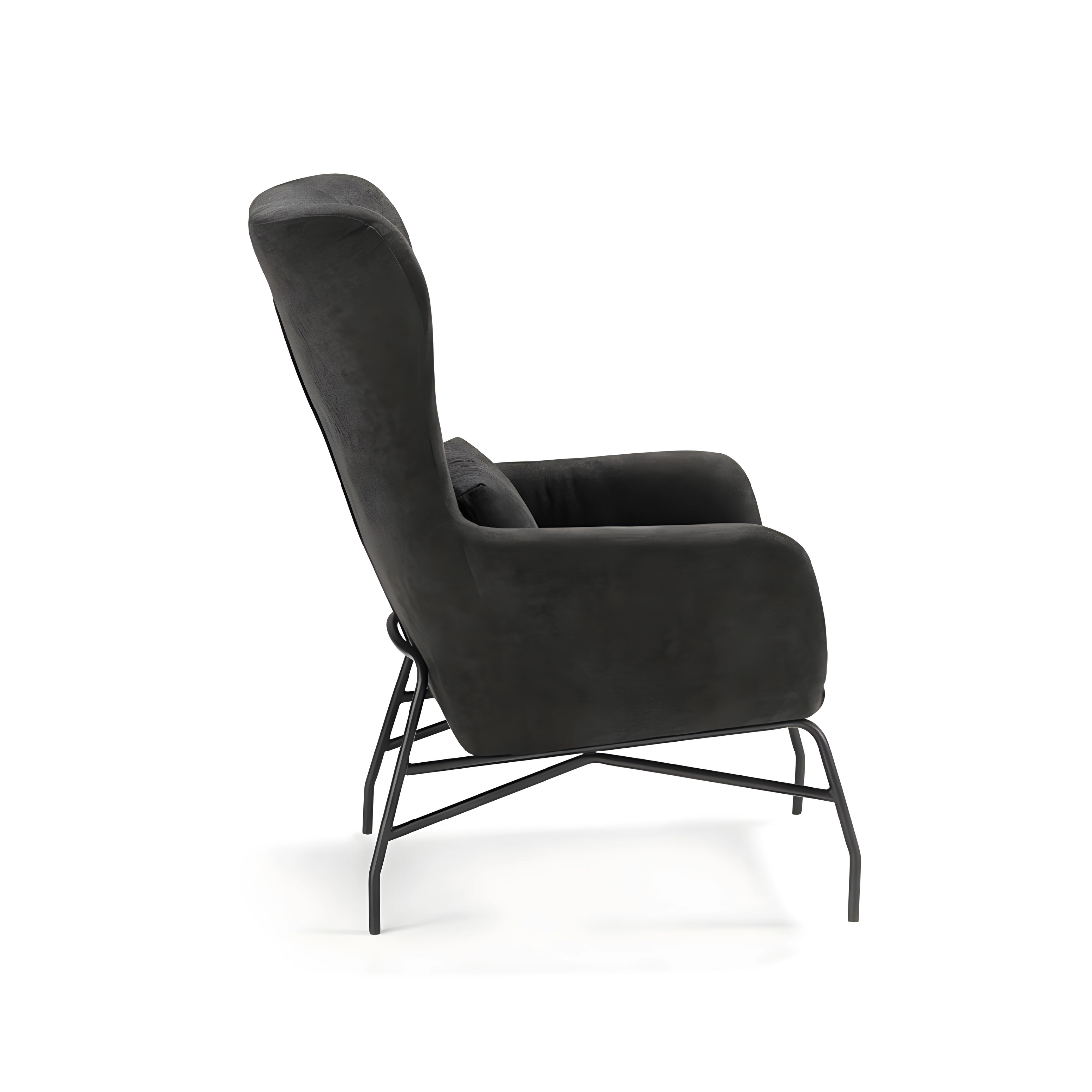 "Artemide" fabric armchair with painted metal legs, 75x65 cm, 100 cm high.
