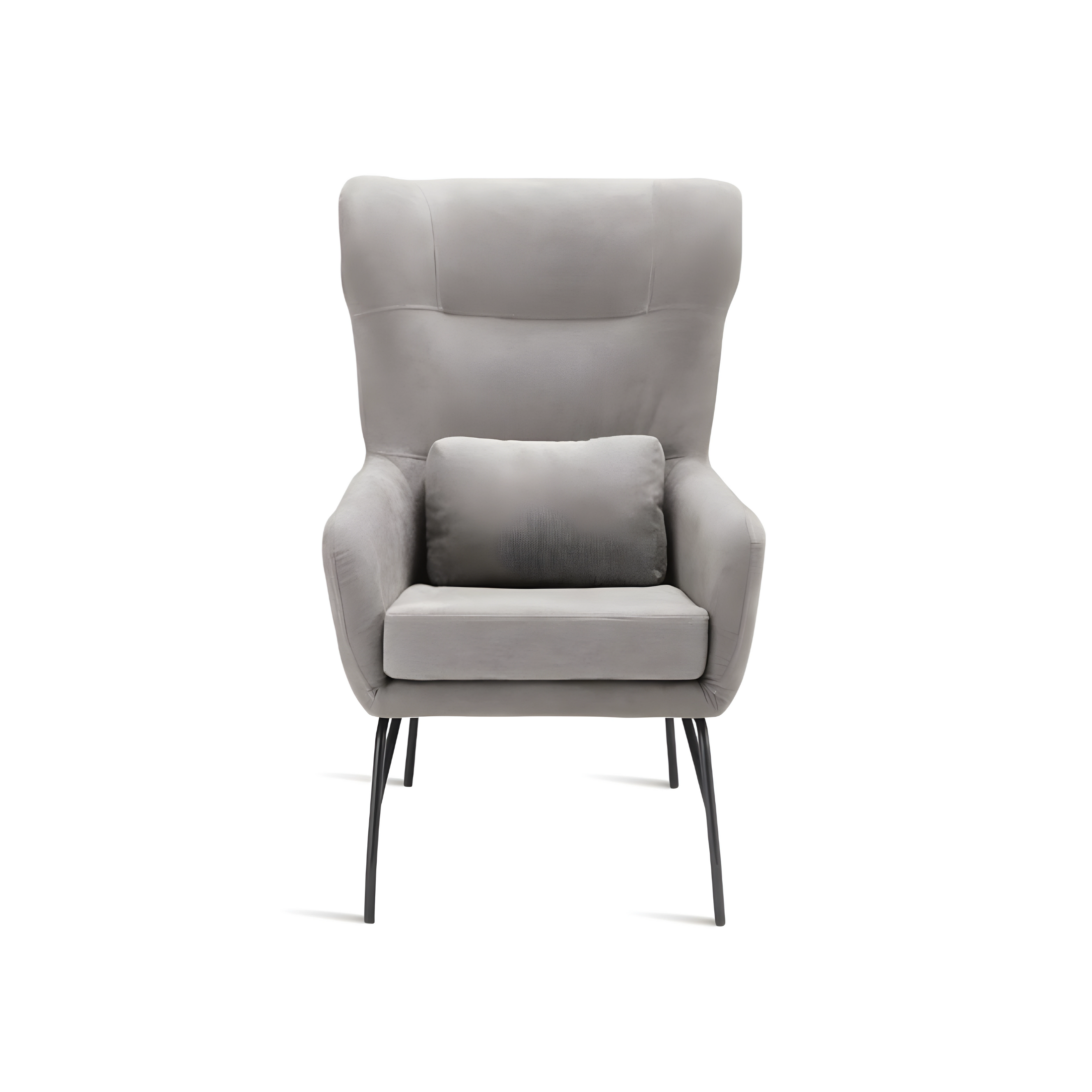 Sillón "Artemide" de tela con patas de metal pintado, 75x65 cm, alto 100 cm.