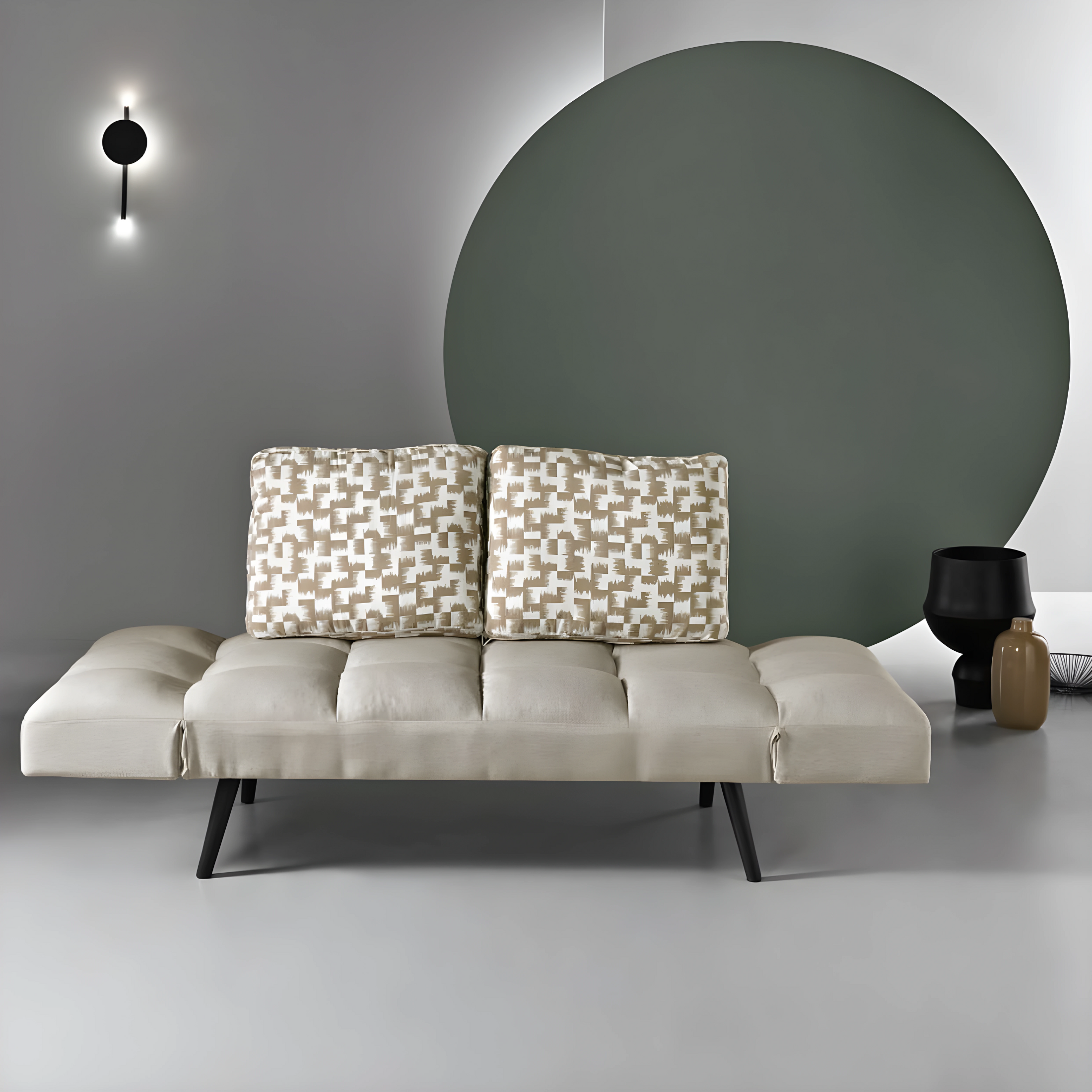 Modern "Comfy" fabric sofa bed for the living room with adjustable armrests