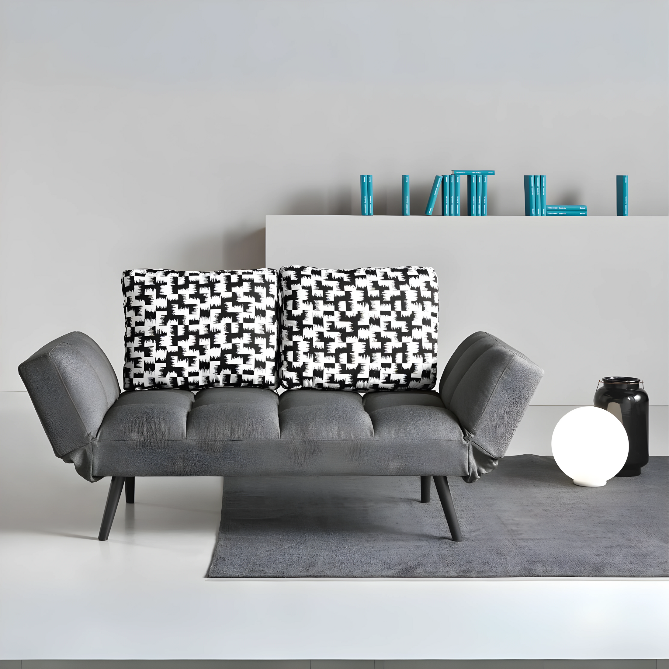 Modern "Comfy" fabric sofa bed for the living room with adjustable armrests