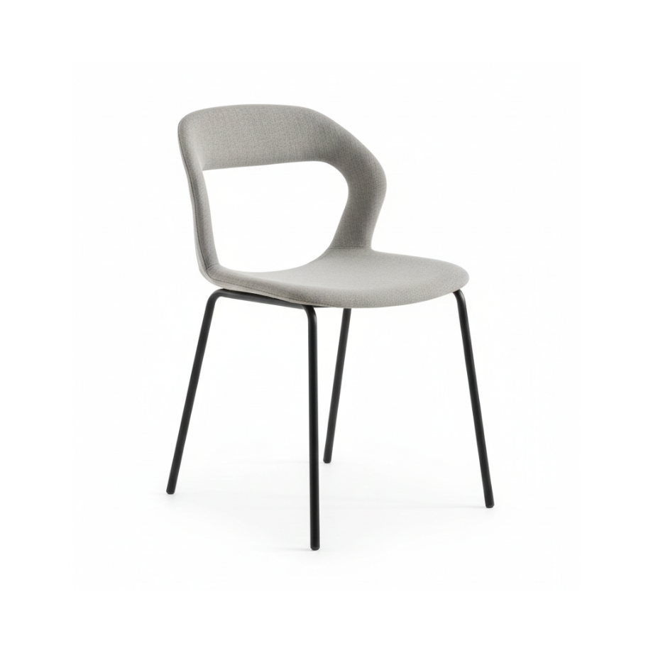 Set of "Gildus" upholstered chairs in fabric with enveloping backrest and central opening cm 54x51 87h