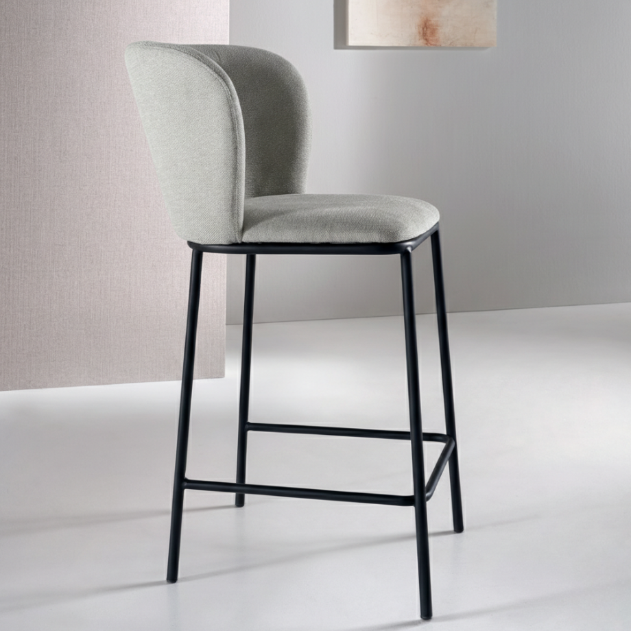 Set of fixed "Riva" stools with a soft and welcoming design in fabric, 58x52 cm, 95h