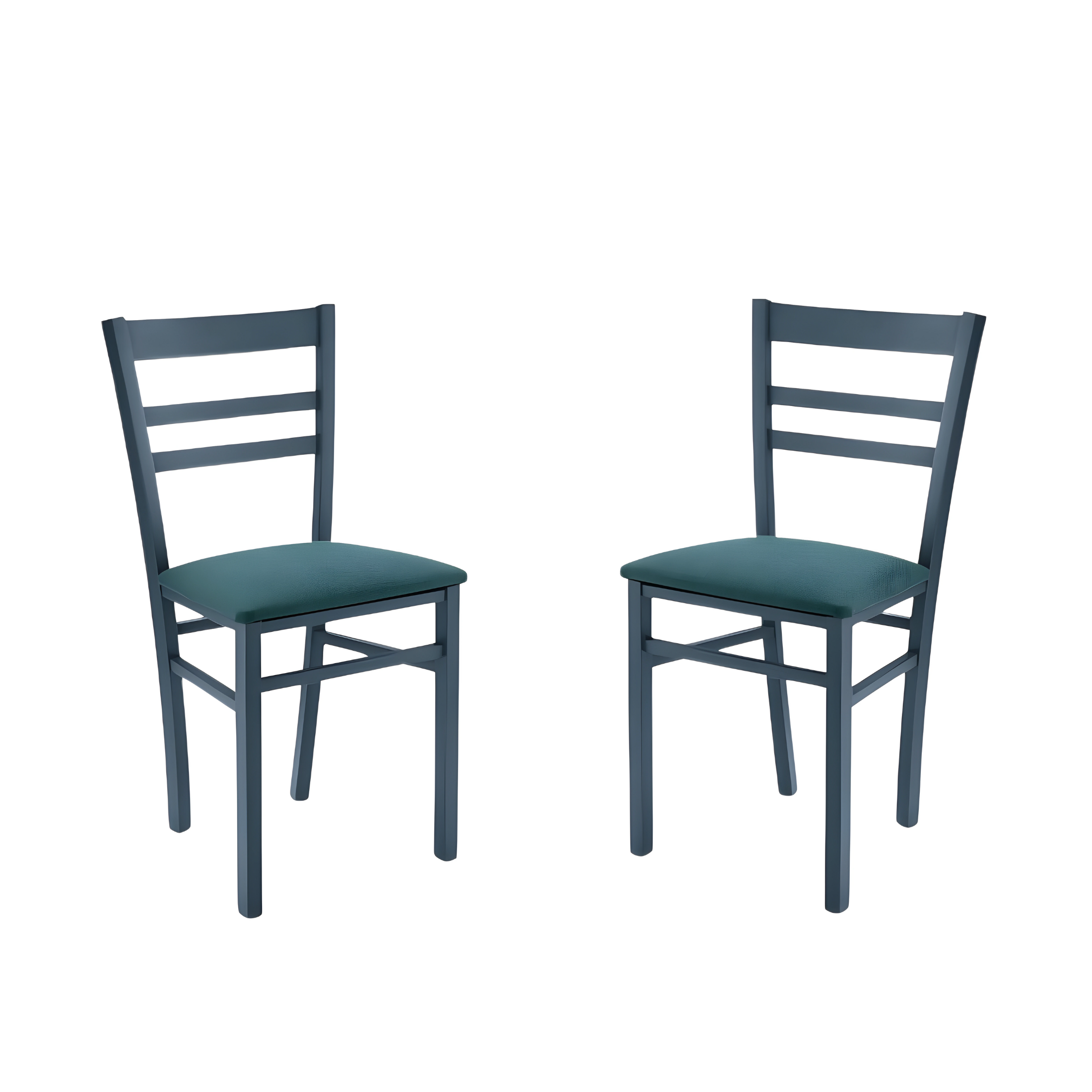 Set of "Ilda" chairs with wooden frame and padded fabric seat, 42x45 cm, 85 cm high.
