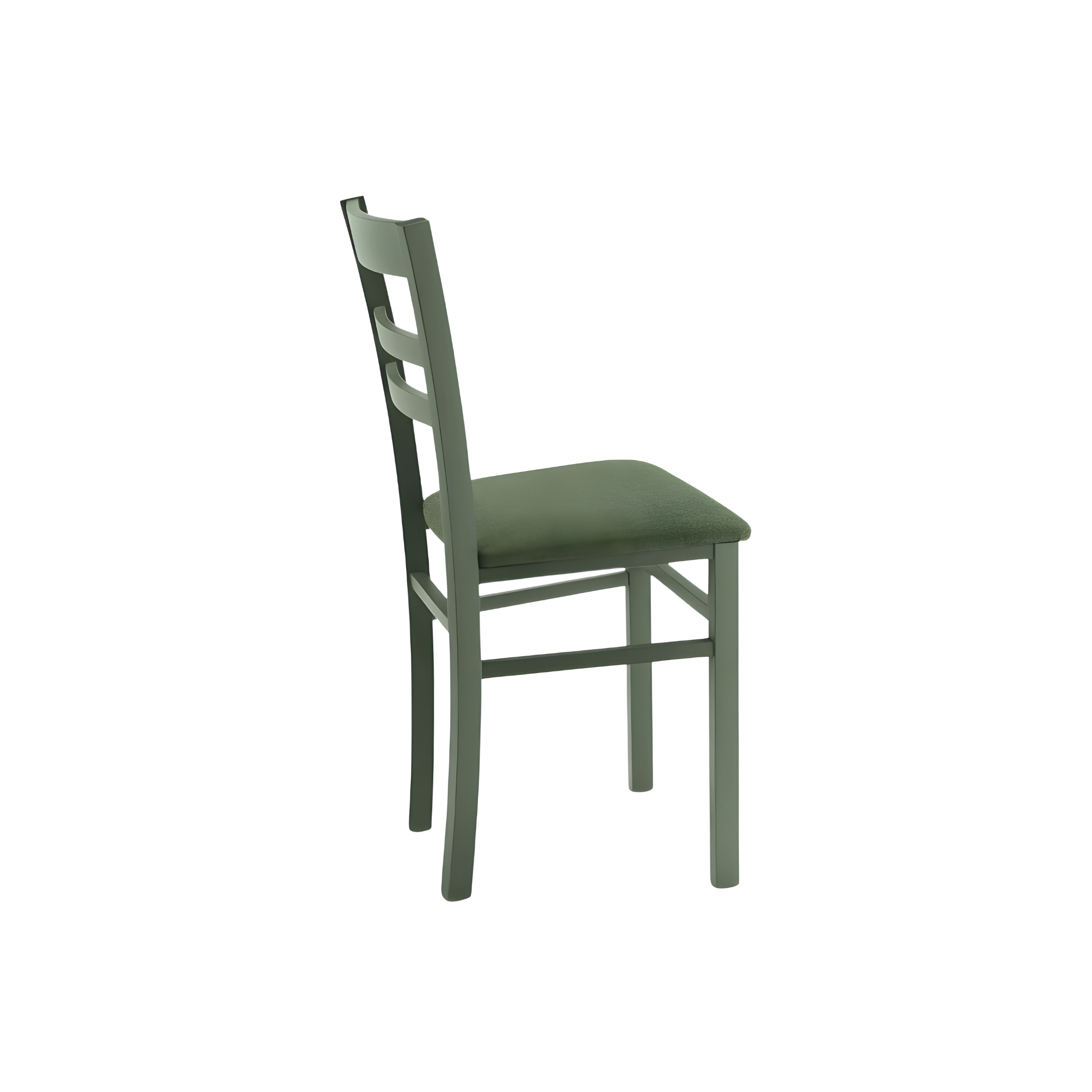 Set of "Ilda" chairs with wooden frame and padded fabric seat, 42x45 cm, 85 cm high.