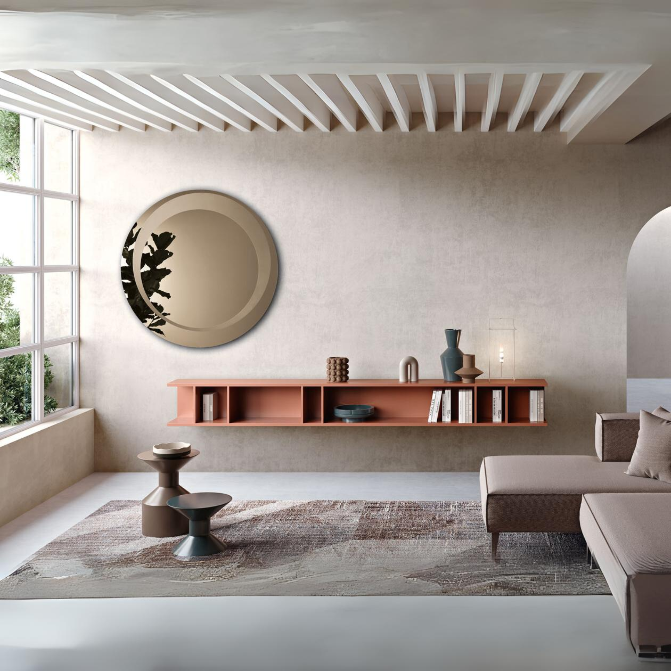 Round "Malaga" wall mirror with elegant sandblasted decoration