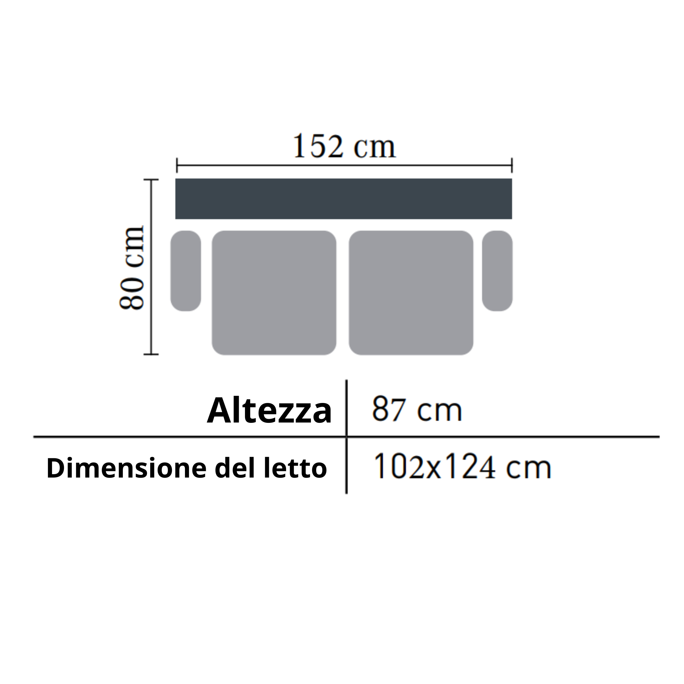 "Nora" 2-seater sofa with padded storage bed and fabric drawer, 155x80 cm, 87 cm high