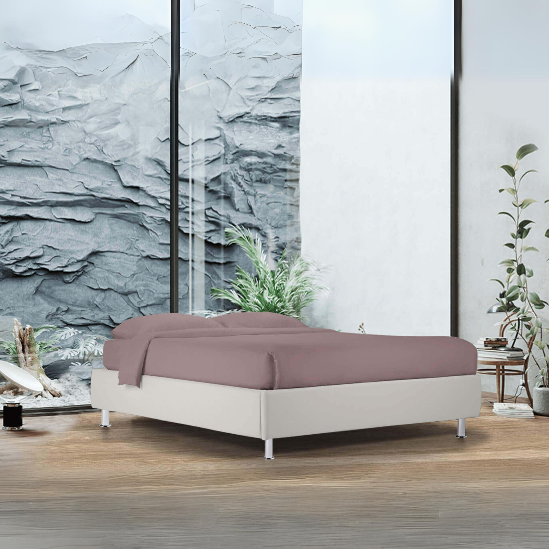 "Lugano" storage bed with base without headboard in microfibre with conical foot