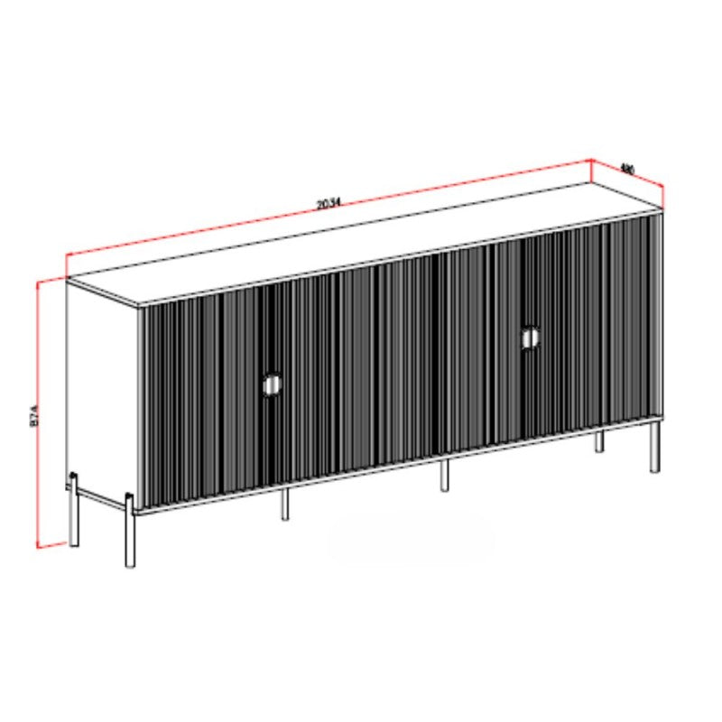 Madia moderna "Lotus" opaco con cannettate piedini e maniglie nere - MondoViro