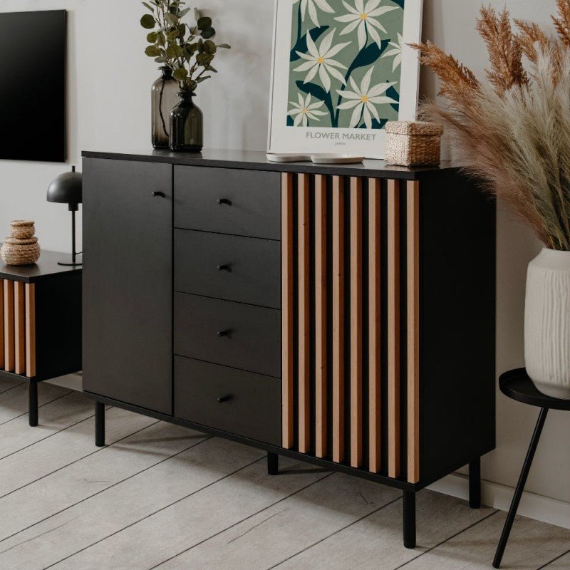 Madia moderna "Monza" cannettata 2 ante e 4 cassetti cm 118x40 90h - MondoViro