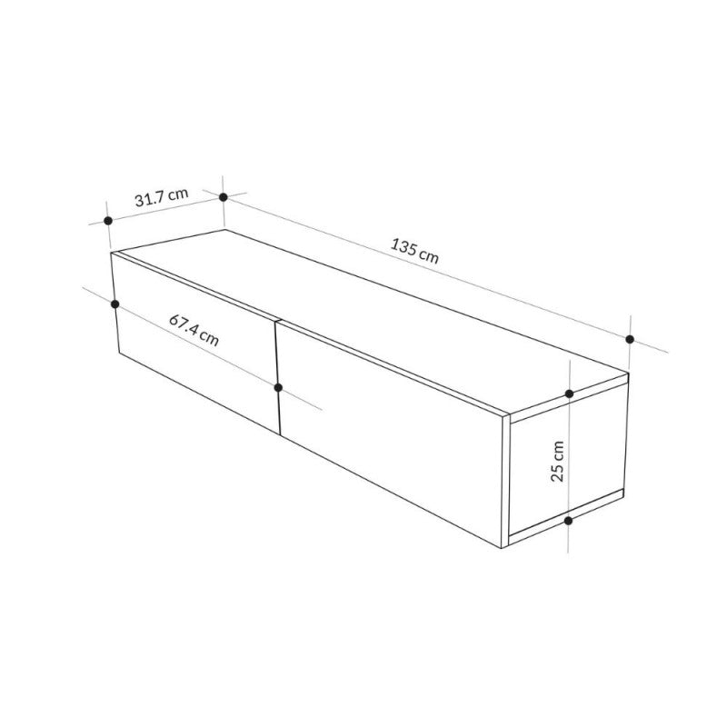 "Francy" suspended TV stand with drop-down door, 135x31 cm, 25 cm high