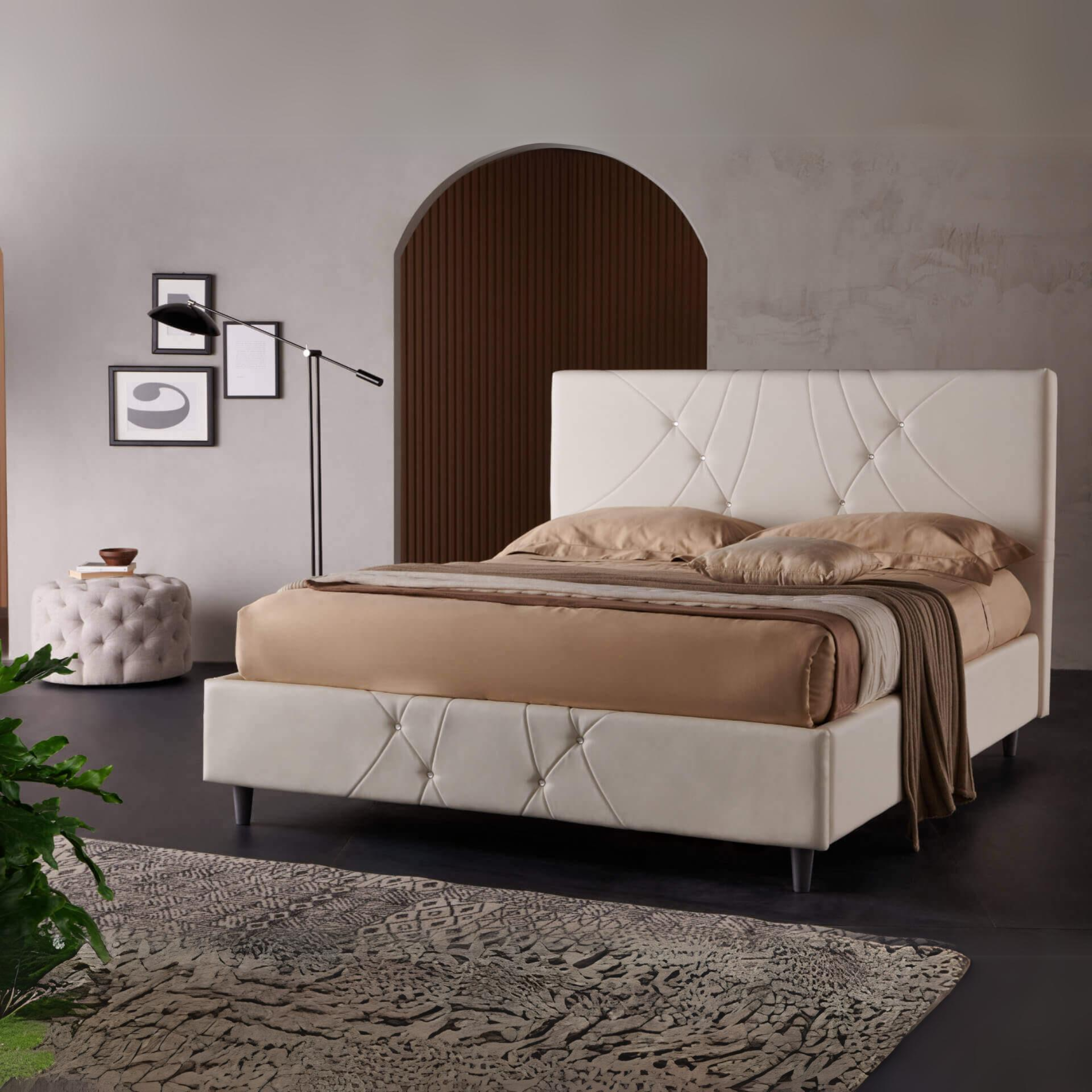 "Napoli" double storage bed in cream vegan leather