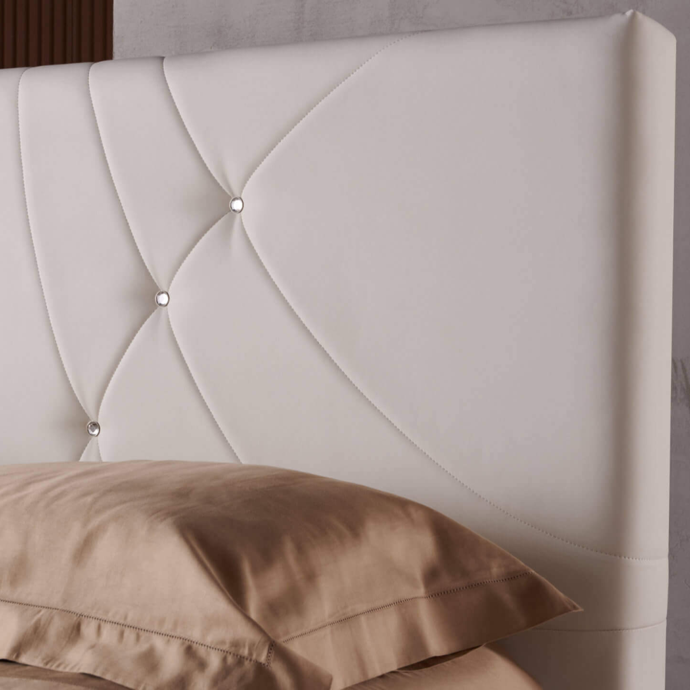 "Napoli" double storage bed in cream vegan leather