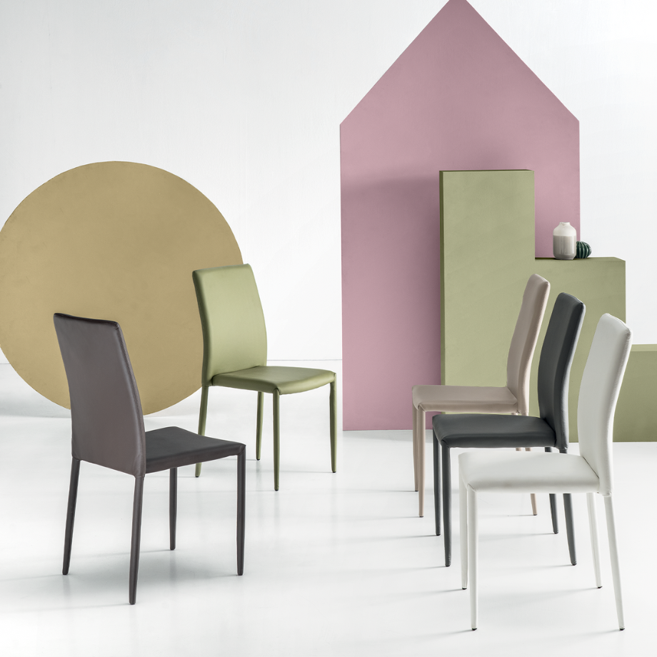 Set of "Impero" faux leather chairs with matching upholstered frame, 53x43 cm, 90h