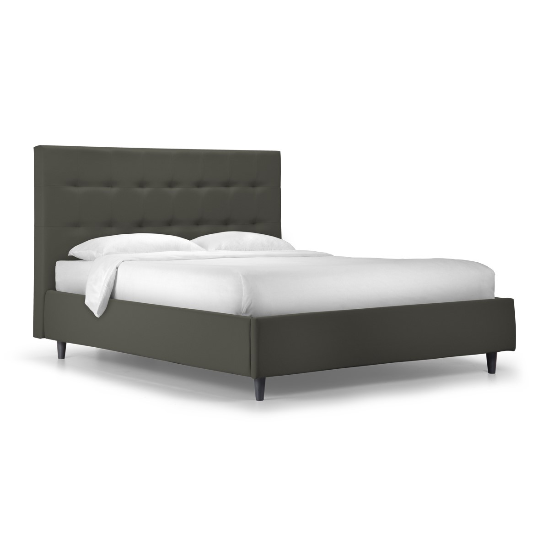 "New York" storage bed with vegan leather base and conical foot