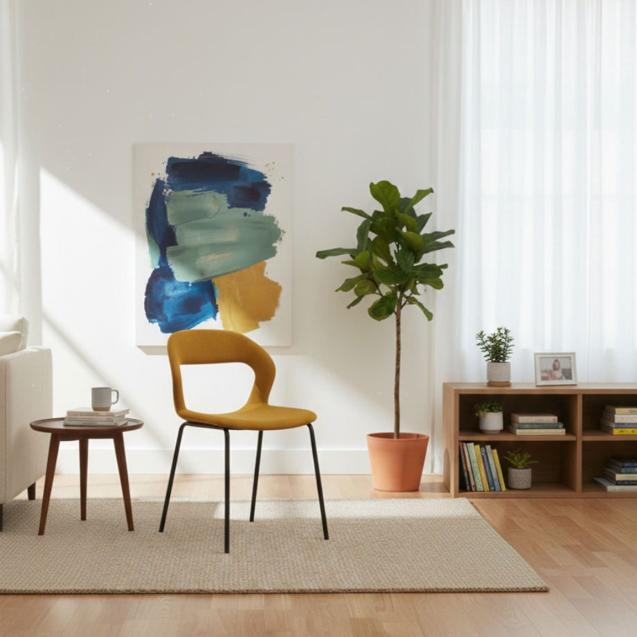 Set of "Gildus" upholstered chairs in fabric with enveloping backrest and central opening cm 54x51 87h