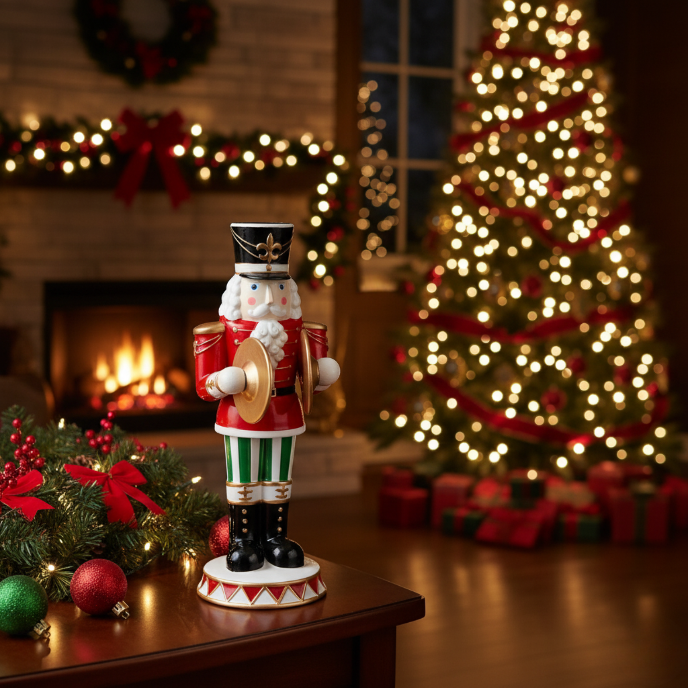 Decorative porcelain figurine of a nutcracker soldier, Christmas decoration for interiors, 29 cm high.