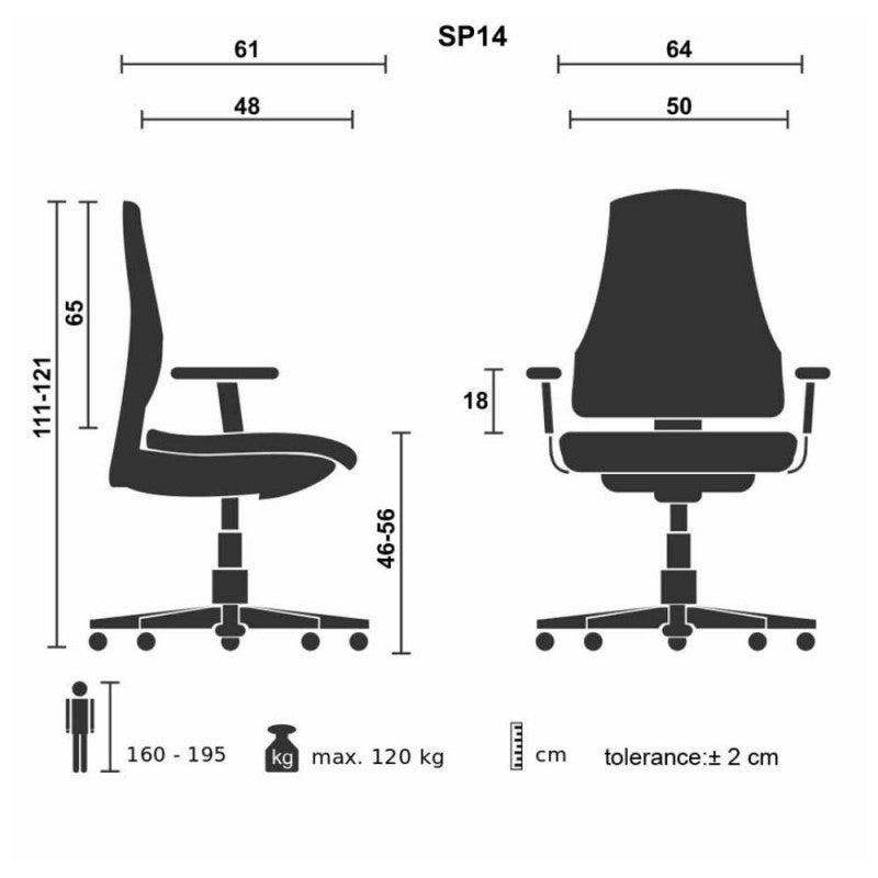 Modern "Spring" office chair with 5 wheels and adjustable armrests, 64x48 cm, 112/122 cm high.