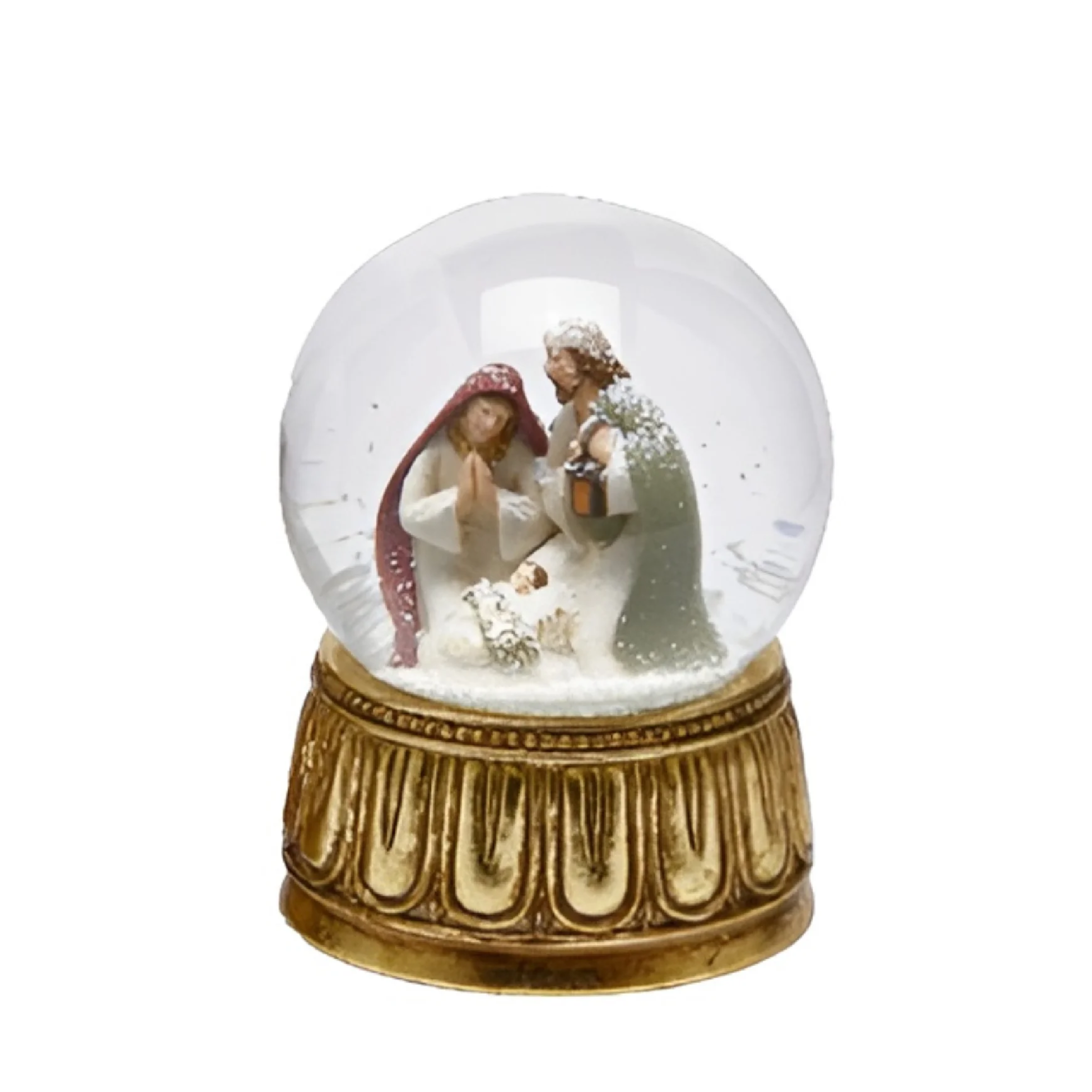 Water sphere with nativity scene and music box, hand-painted resin base, Christmas decoration, Ø10x14.5 cm