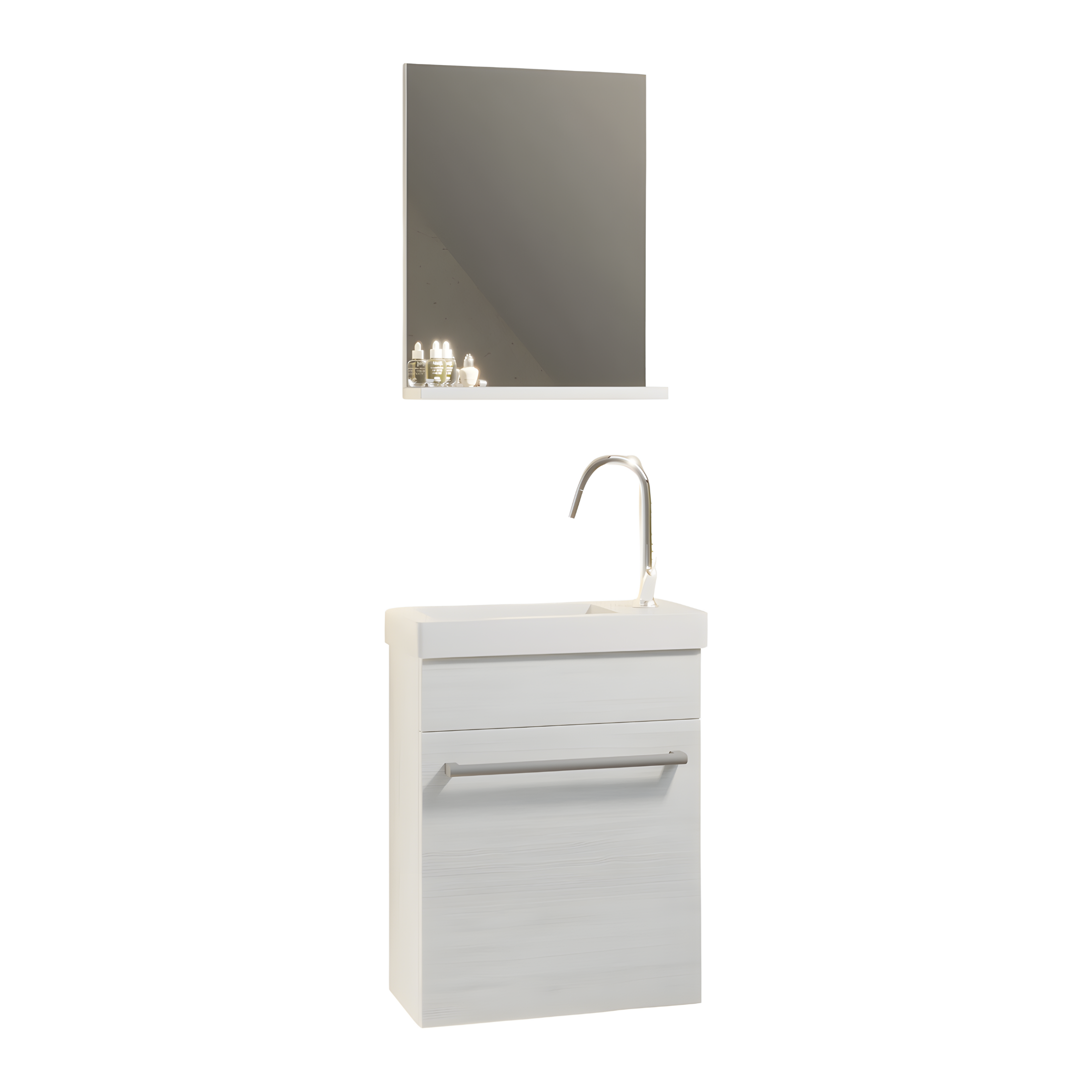 "Kalua" wall-hung bathroom cabinet with integrated ceramic sink and mirror with shelf, 42x23 cm, 105h