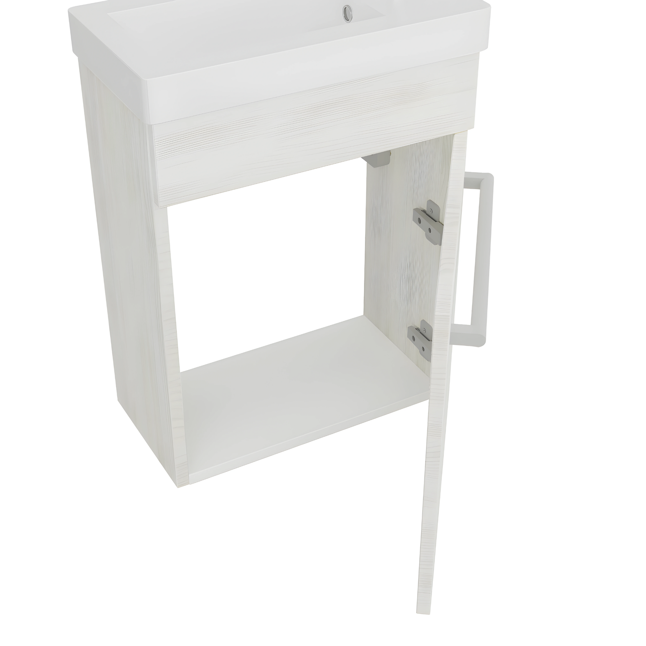 "Kalua" wall-hung bathroom cabinet with integrated ceramic sink and mirror with shelf, 42x23 cm, 105h