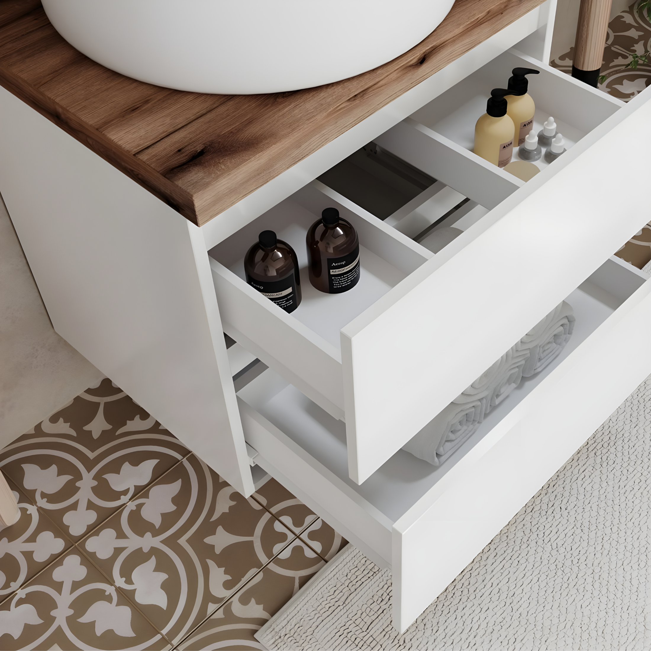 "Tara3" wall-hung bathroom cabinet with oval countertop washbasin, top and LED mirror