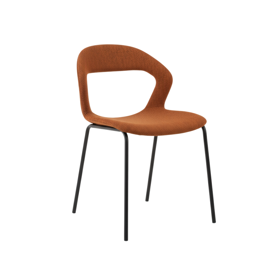Set of "Gildus" upholstered chairs in fabric with enveloping backrest and central opening cm 54x51 87h