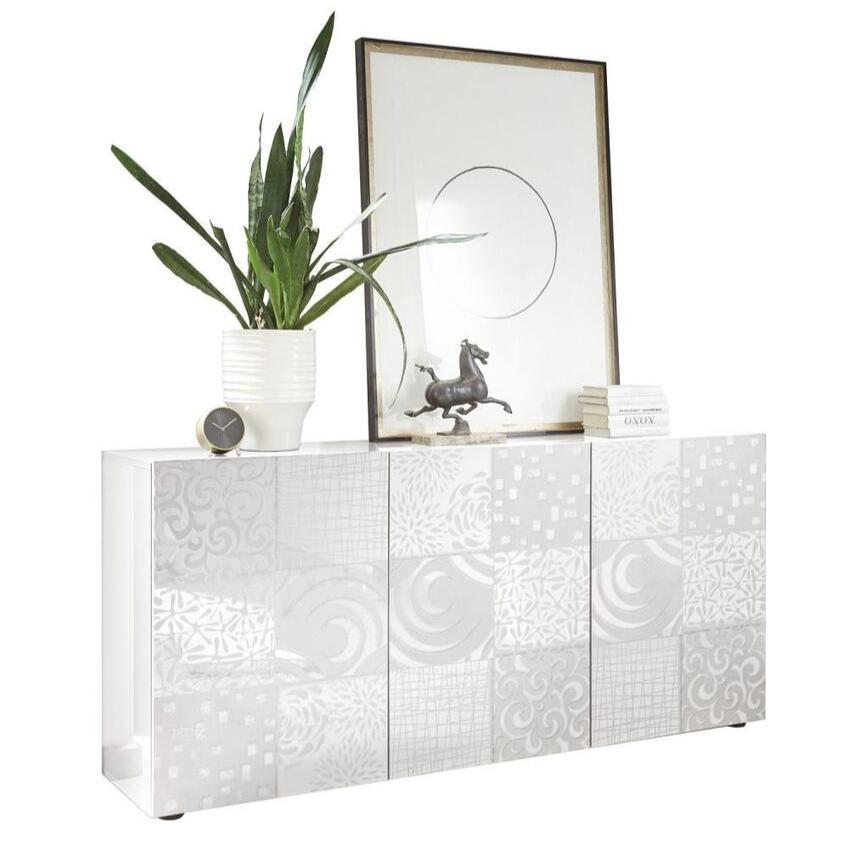 "Miro" grey silkscreened wooden living room sideboard with 3 doors, 181x42 cm, 84h