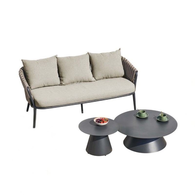 "Simo" painted aluminum outdoor lounge set with double sofa, coffee table, and 2 armchairs