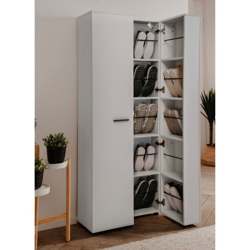 Slim, 2-door "Lugo" wooden shoe rack with 5 space-saving compartments