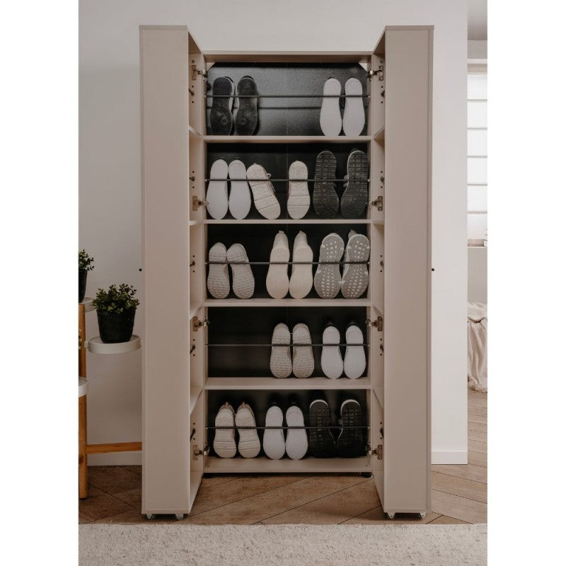 Slim, 2-door "Lugo" wooden shoe rack with 5 space-saving compartments