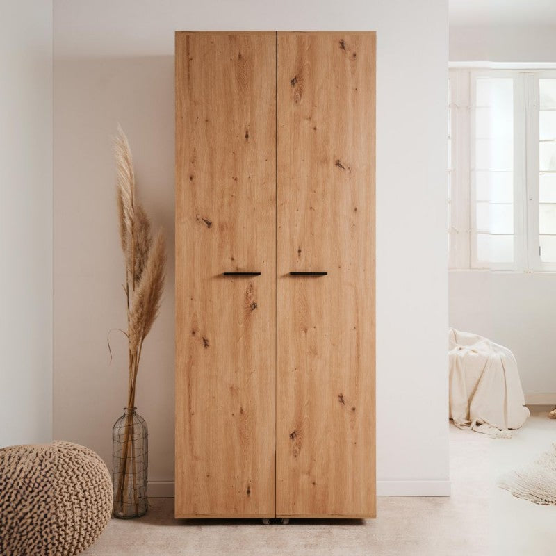 Slim, 2-door "Lugo" wooden shoe rack with 5 space-saving compartments