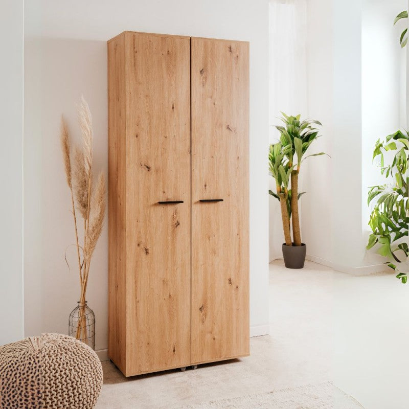 Slim, 2-door "Lugo" wooden shoe rack with 5 space-saving compartments