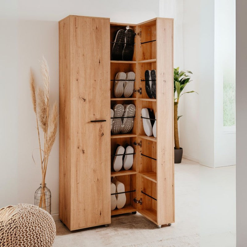 Slim, 2-door "Lugo" wooden shoe rack with 5 space-saving compartments