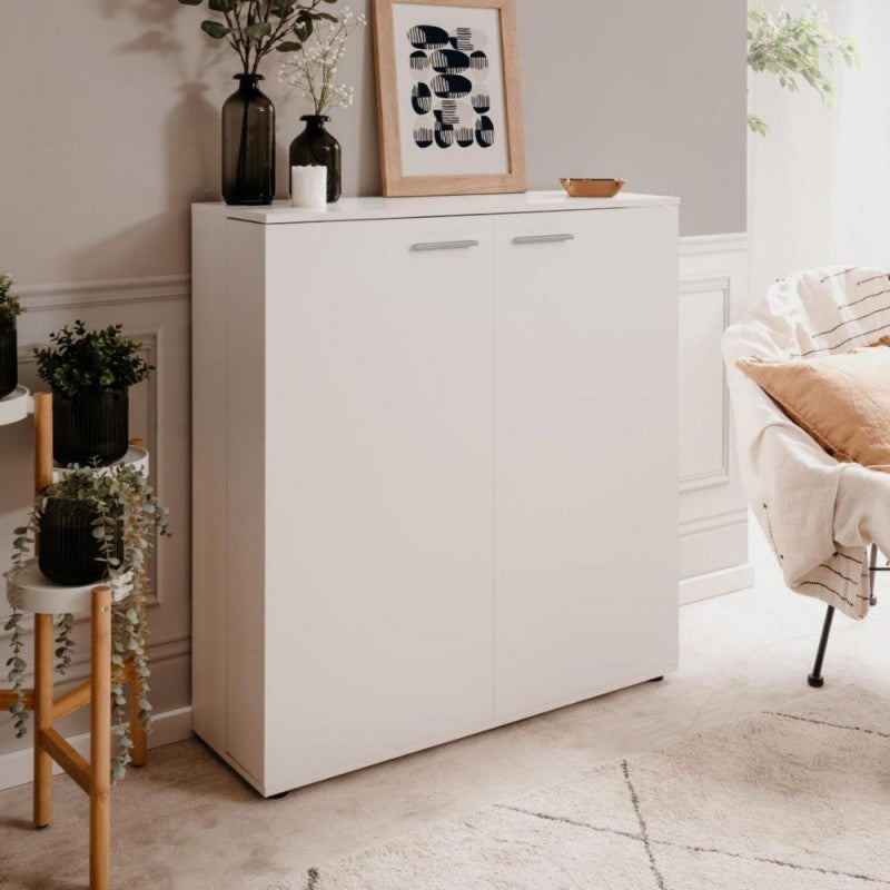 "Satos" space-saving 2-door low shoe rack with 8 shelves for the living room