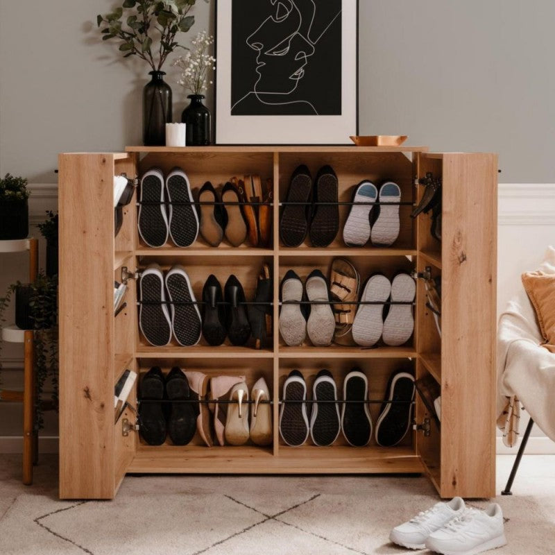 "Satos" space-saving 2-door low shoe rack with 8 shelves for the living room