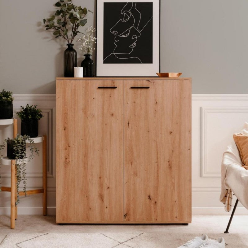 "Satos" space-saving 2-door low shoe rack with 8 shelves for the living room