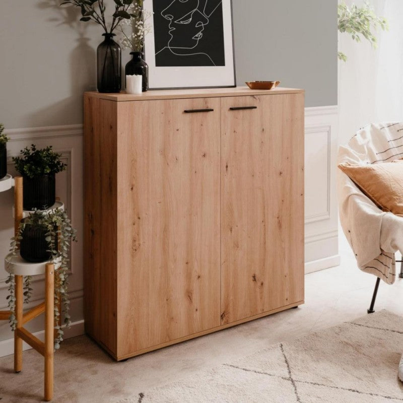 "Satos" space-saving 2-door low shoe rack with 8 shelves for the living room