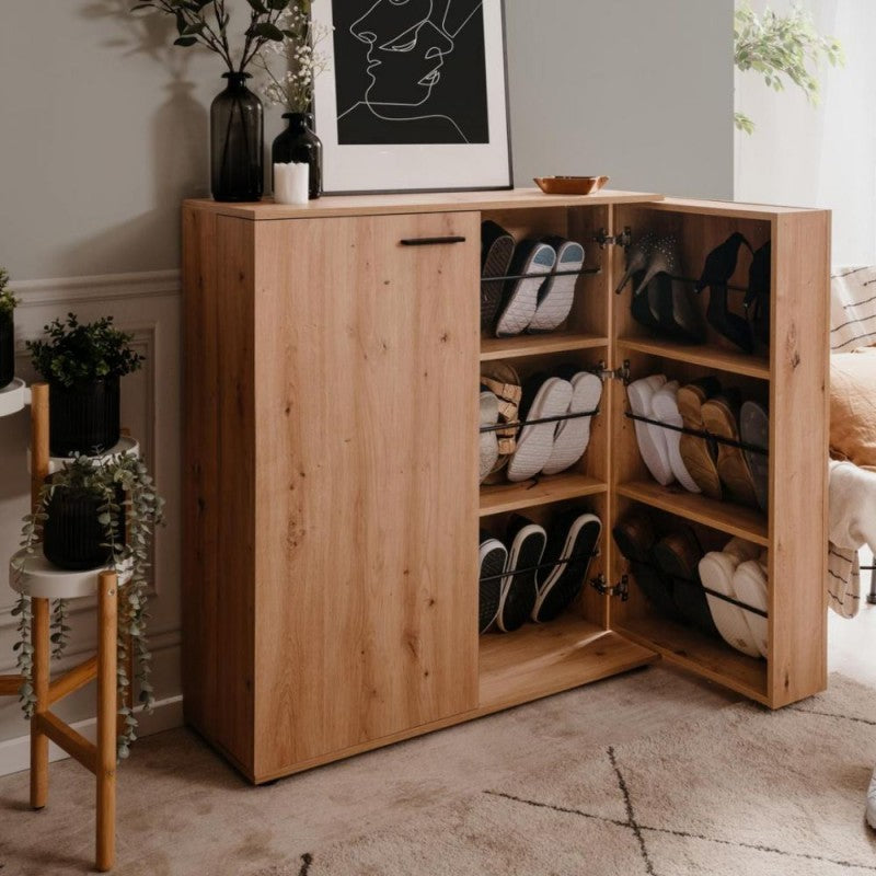 "Satos" space-saving 2-door low shoe rack with 8 shelves for the living room