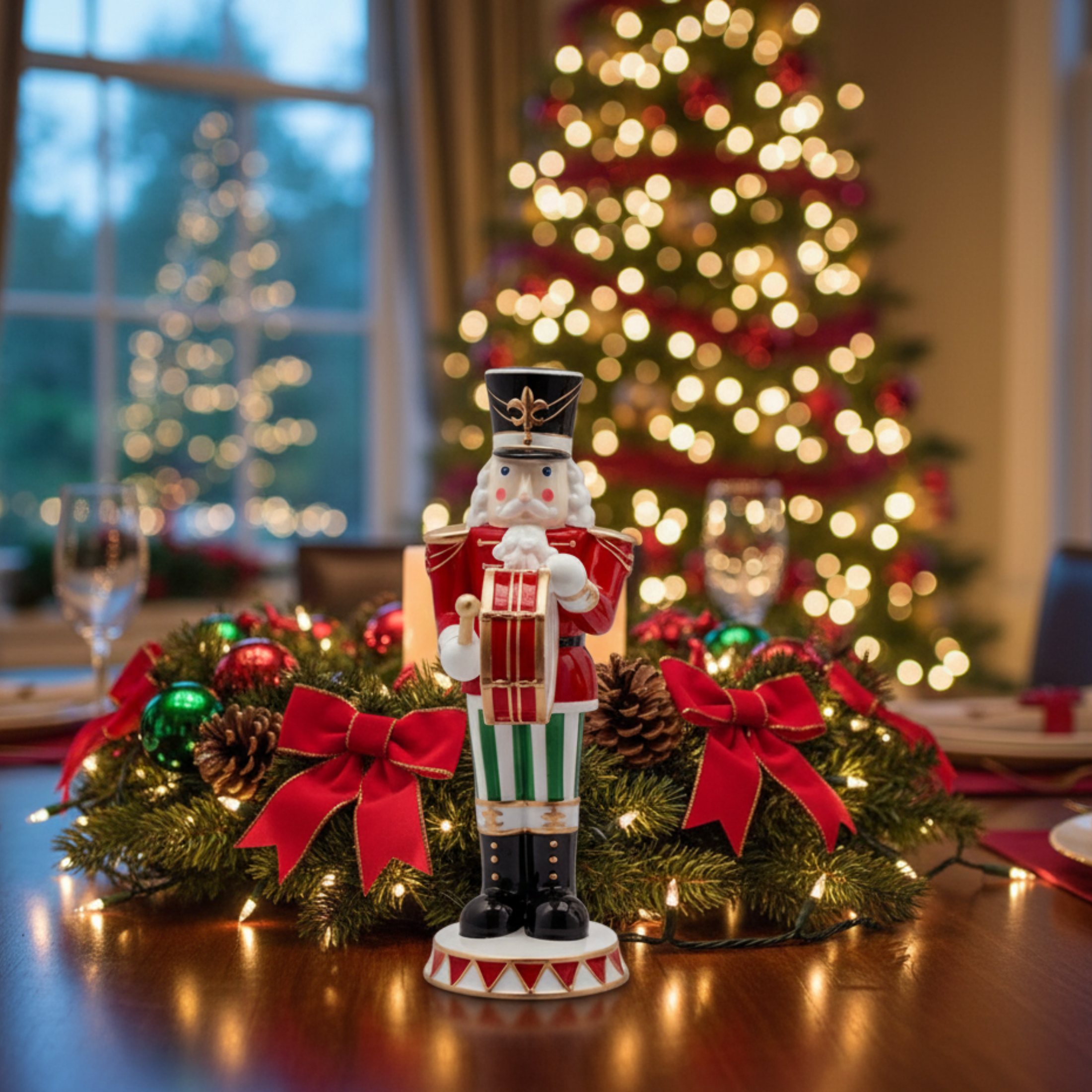 Decorative porcelain figurine of a nutcracker soldier, Christmas decoration for interiors, 29 cm high.