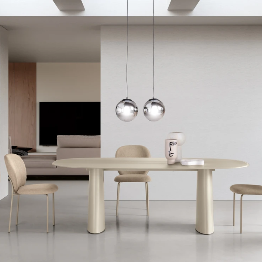 Tavolo fisso di design "Anuel" in vetro opaco e base scultorea in MDF cm 220x110 76h