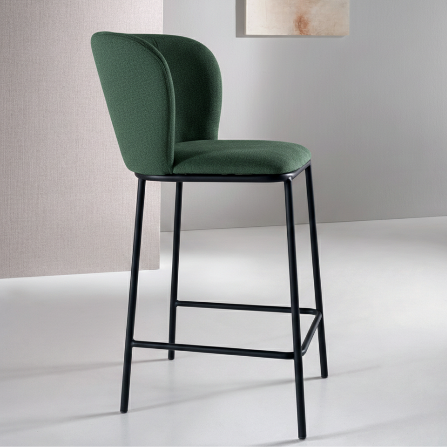 Set of fixed "Riva" stools with a soft and welcoming design in fabric, 58x52 cm, 95h