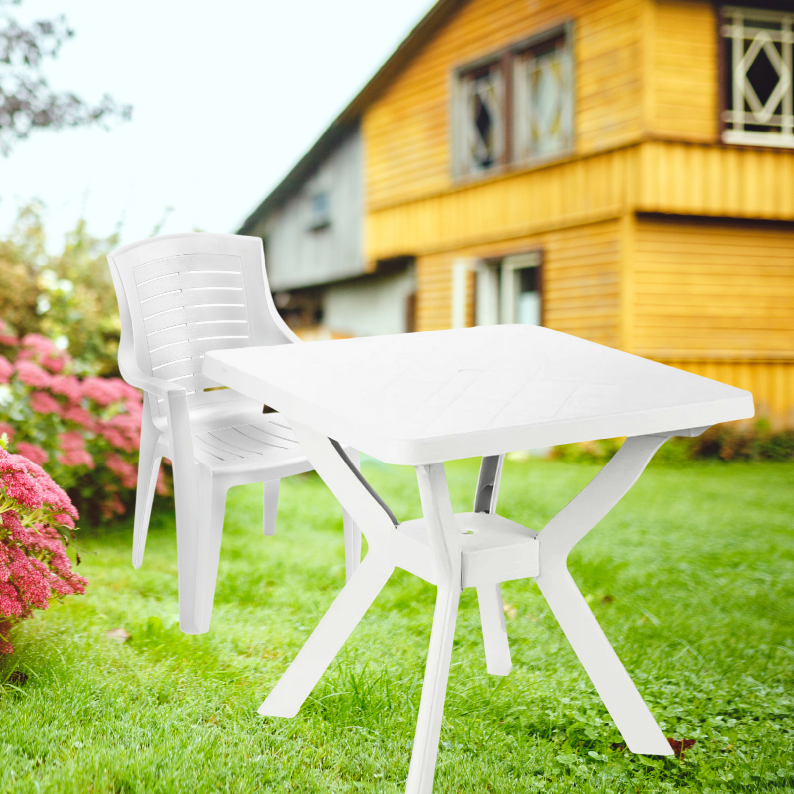 Tavolo quadrato da pranzo Nilo in resina bianca per giardino cm 80x80 72h