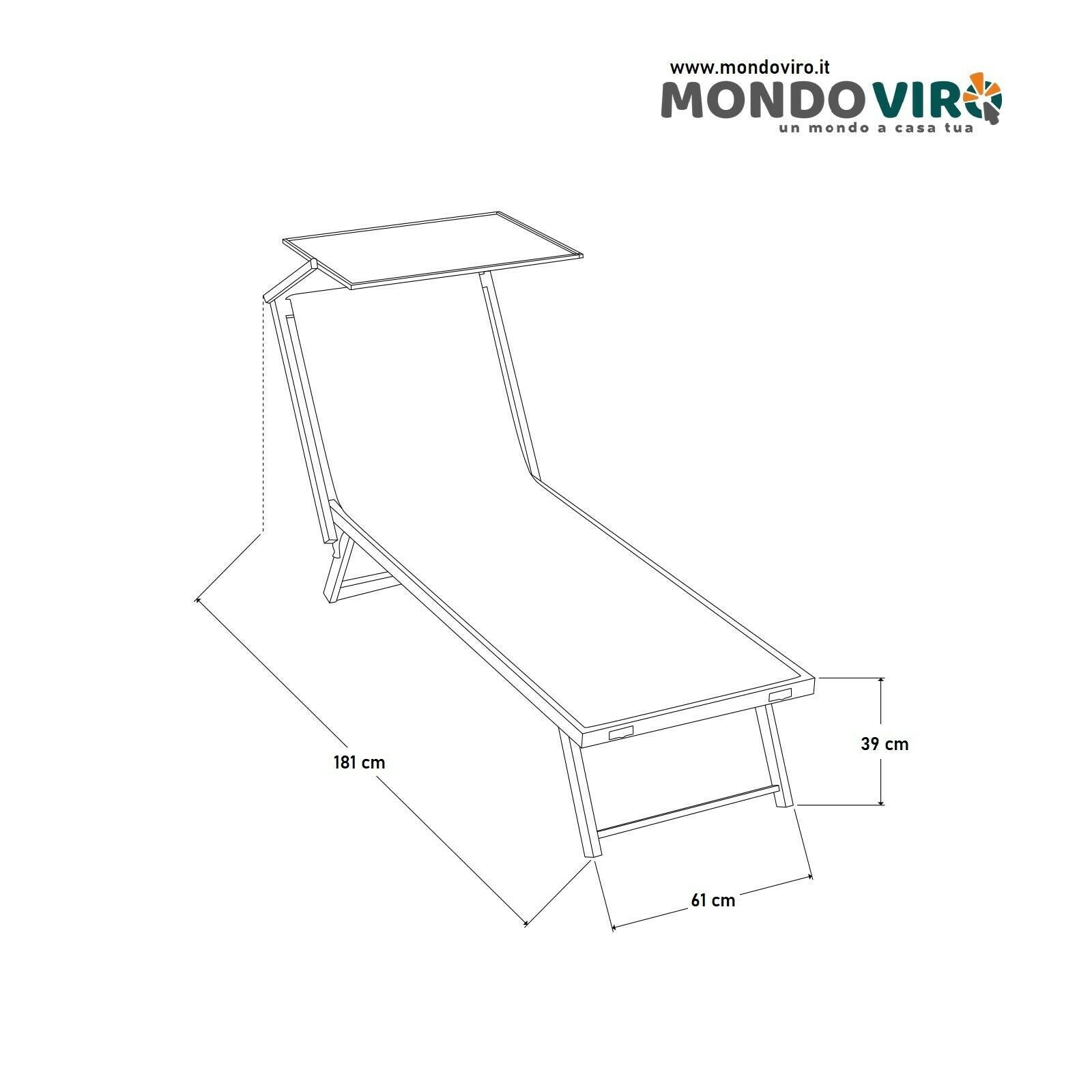 Lettino sdraio prendisole Palapas da spiaggia in alluminio cm 181x61 39h