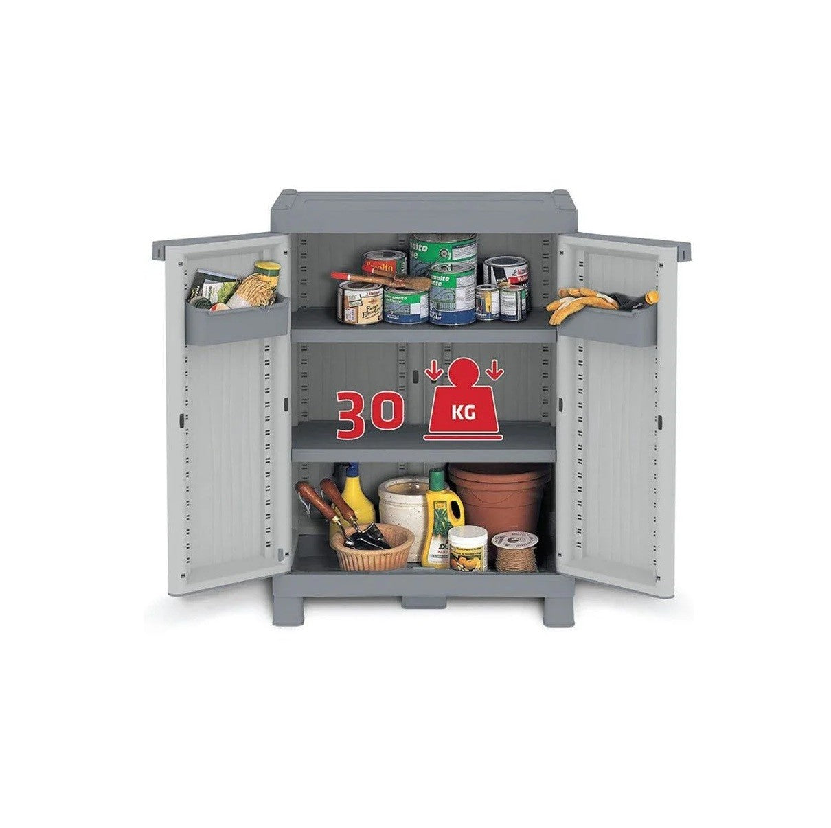 Armadio porta oggetti basso in plastica a 2 ante cm 70x44 96h