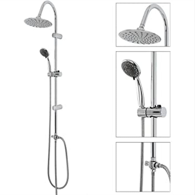 Doccia a colonna con soffione fisso e doccetta monogetto in acciaio per bagno