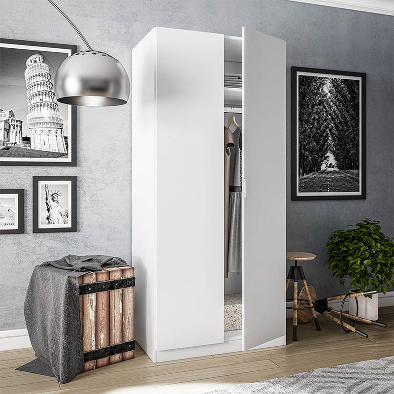 Armadio guardaroba in legno bianco con 2 ante a battente cm 81x52 h180