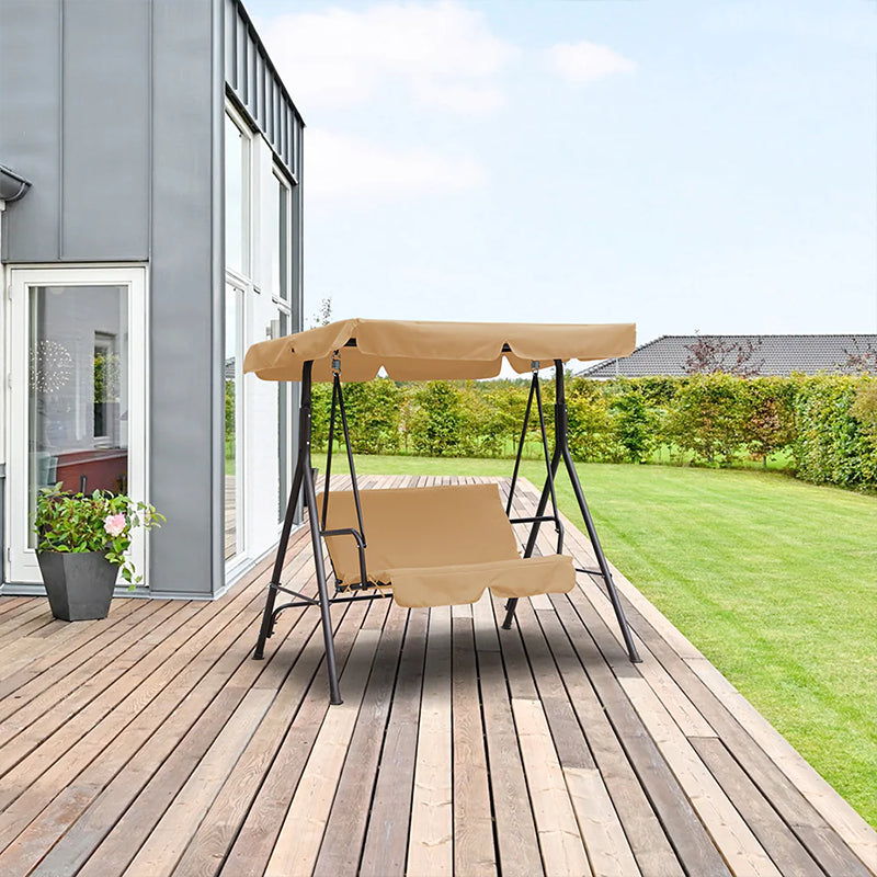 Dondolo da giardino 3 posti in acciaio per esterno veranda con parasole e cuscini