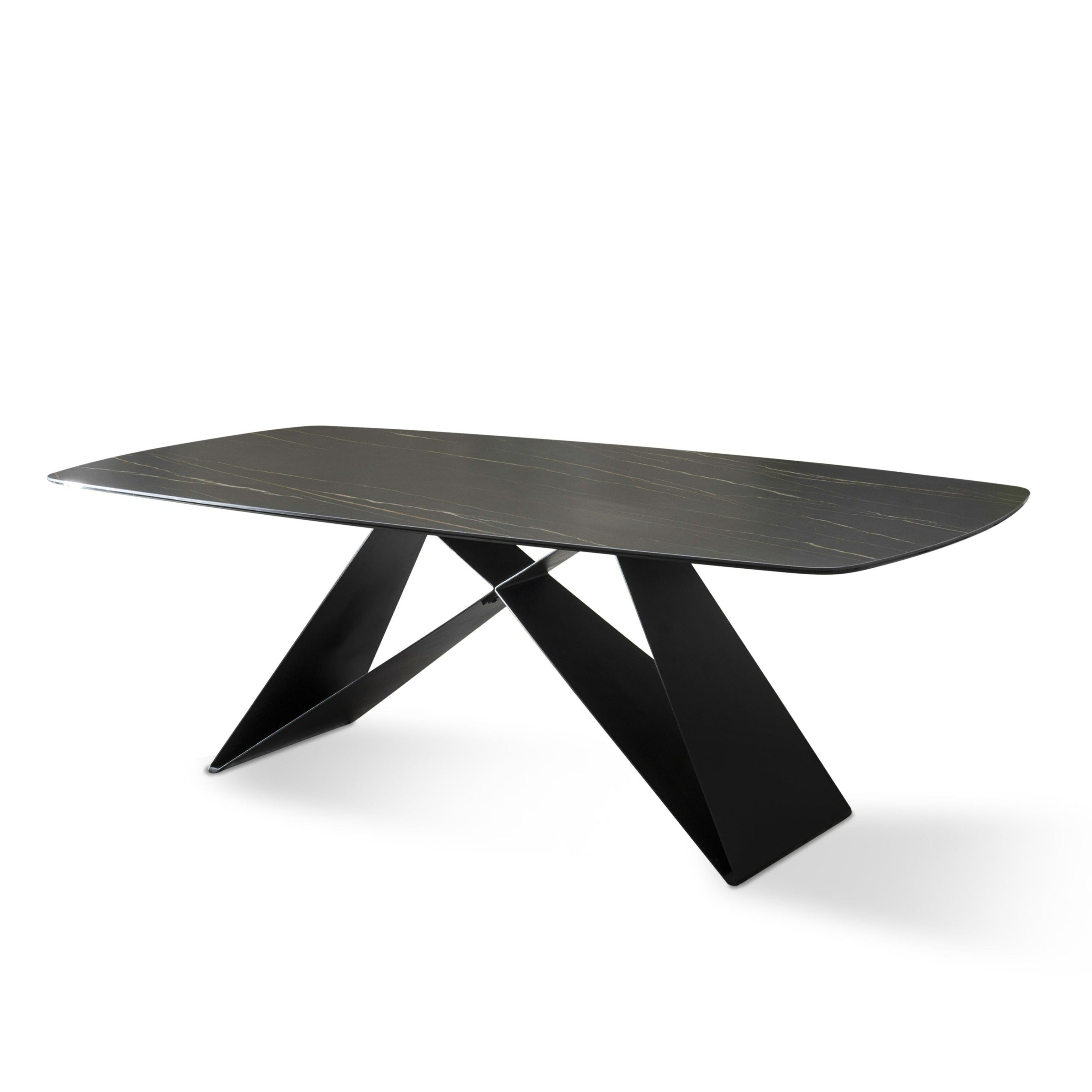 "Loyra" modern fixed table in ceramic on tempered glass with a marble effect, 220x110 cm, 76 cm high.