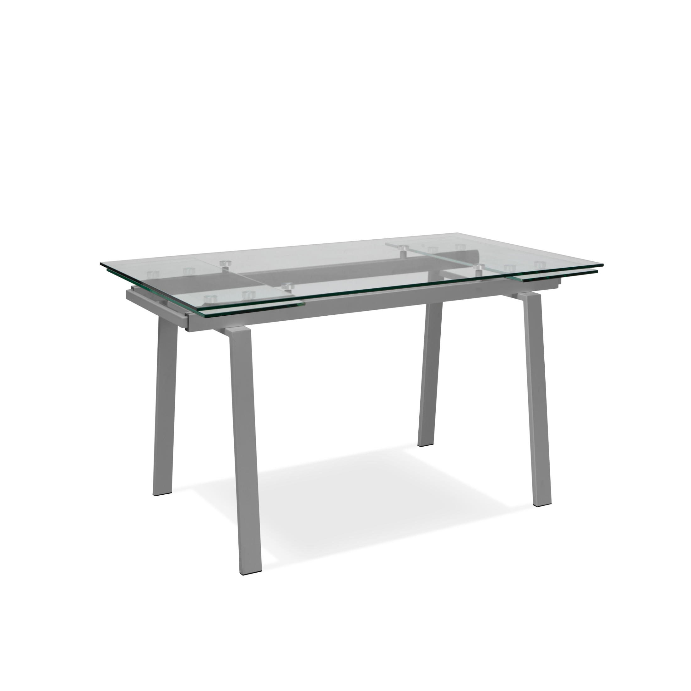 Extendable tempered glass table "Nathan" with metal legs, 140/200x80 cm, 76 cm high.