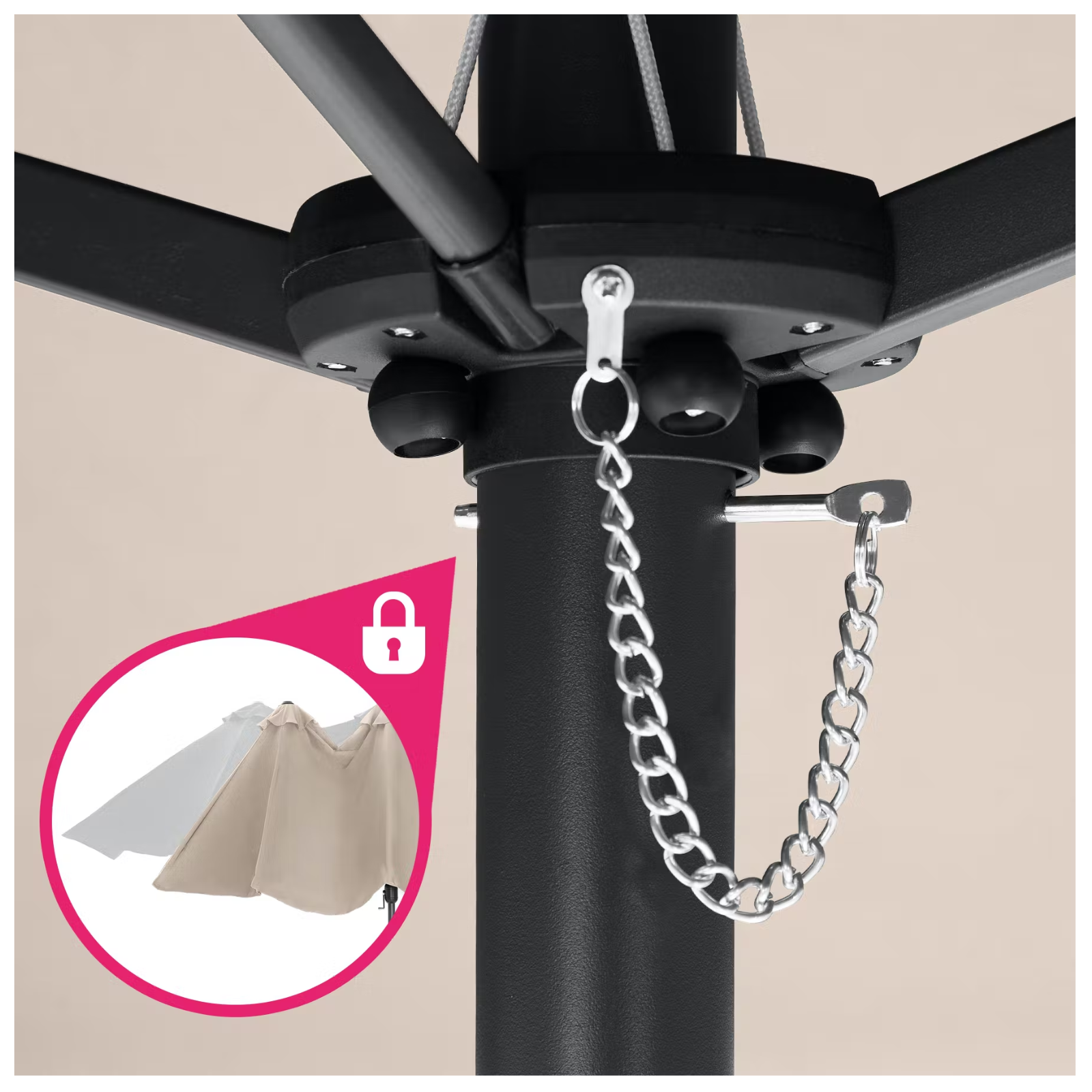 Ombrellone modello Silia con 3 tettucci in alluminio beige cm 460x270 h241